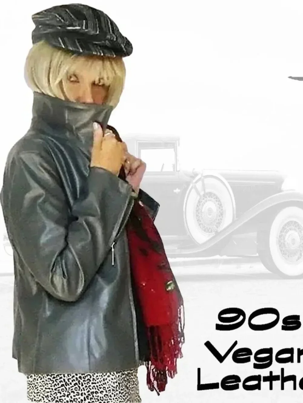 Vegan Leather Jacket with Eclectic Multicolor  Art Hobo Chic Edgy OOAK Unique - Picture 12 of 13